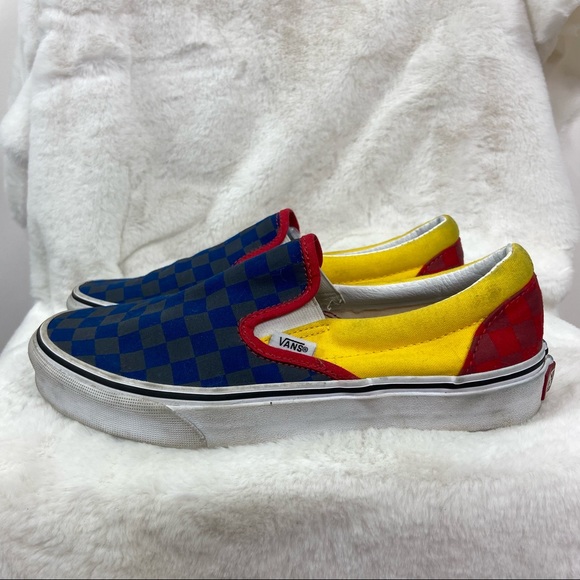 Vans Blue yellow checkered slip on skate shoes. Size 8 - Picture 1 of 6